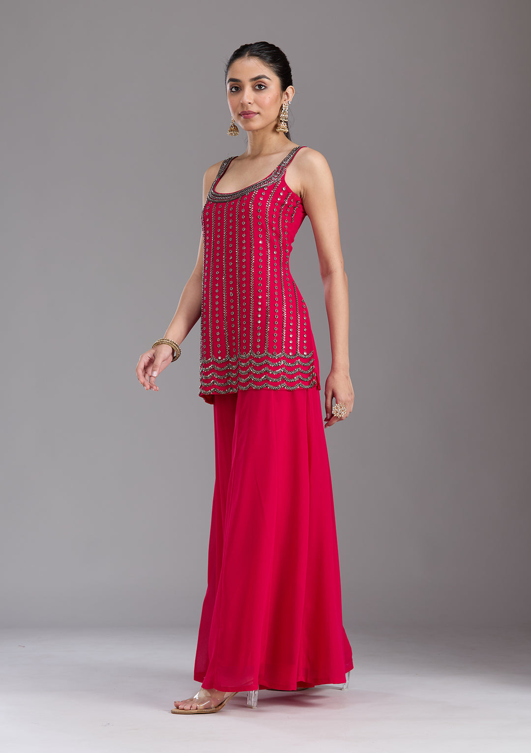 Rani Pink Cutdana Georgette Readymade Salwar Suit