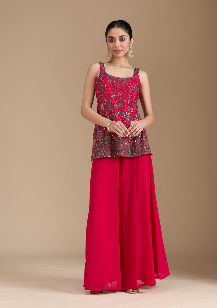 Rani Pink Cutdana Georgette Readymade Salwar Suit