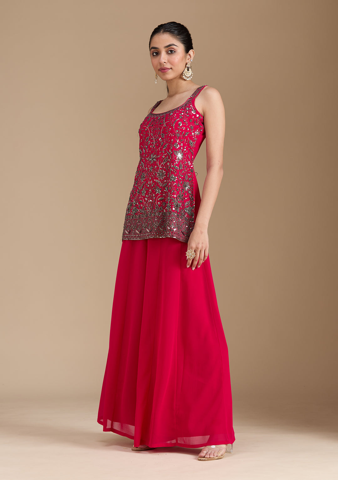 Rani Pink Cutdana Georgette Readymade Salwar Suit