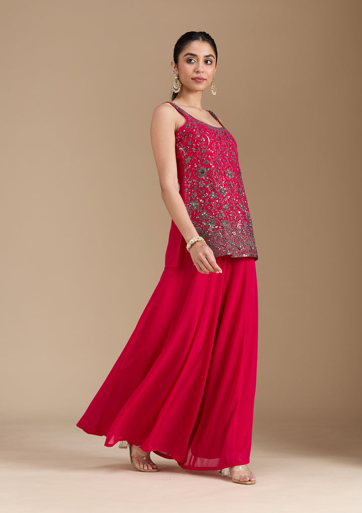 Rani Pink Cutdana Georgette Readymade Salwar Suit