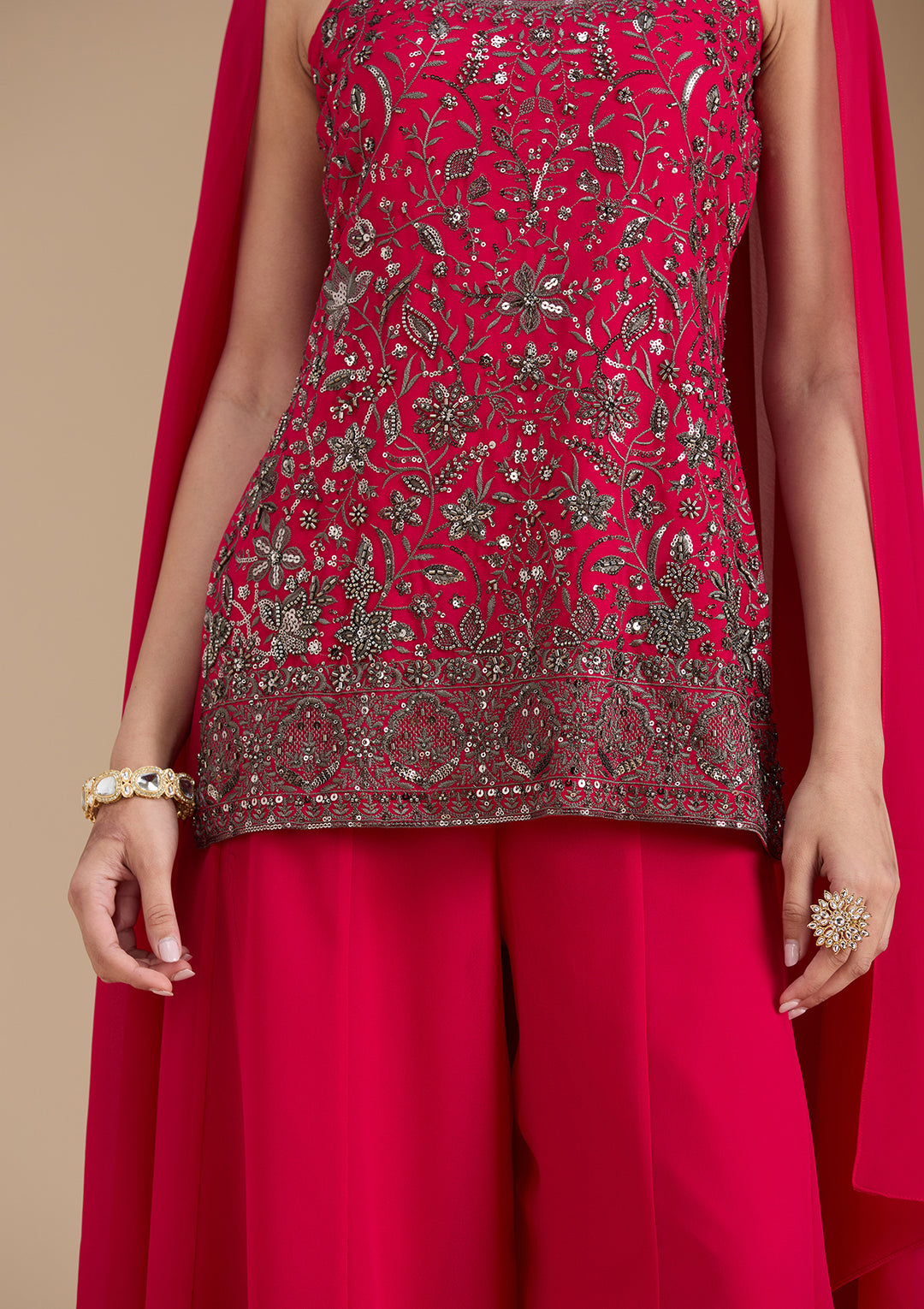 Rani Pink Cutdana Georgette Readymade Salwar Suit