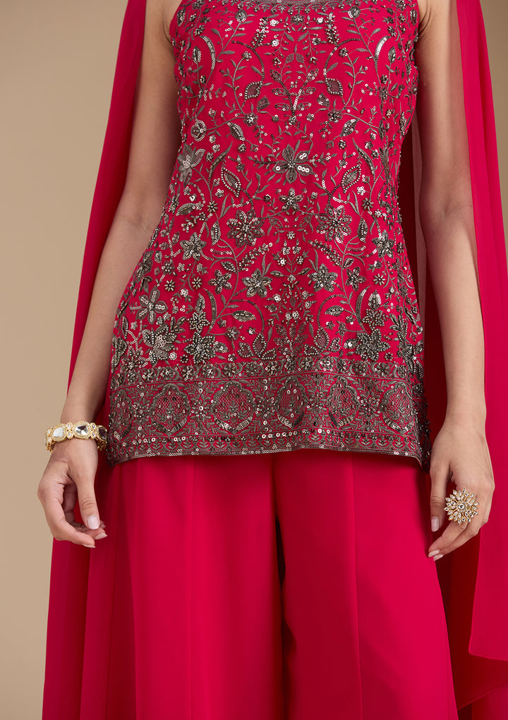 Rani Pink Cutdana Georgette Readymade Salwar Suit