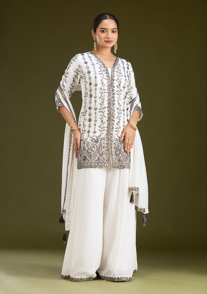 Off White Cutdana Georgette Readymade Salwar Suit