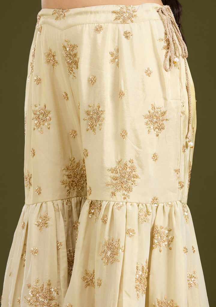 Cream Zariwork (Gold) Tissue Readymade Salwar Suit