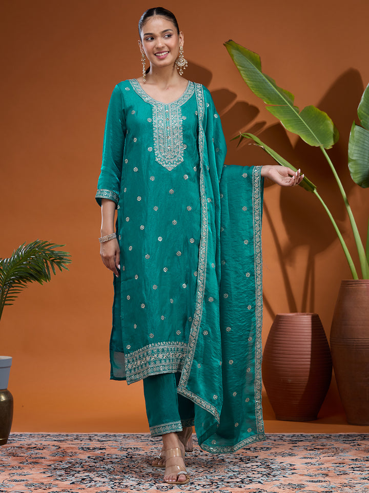 Blue Zariwork (Gold) Tissue Readymade Salwar Suit