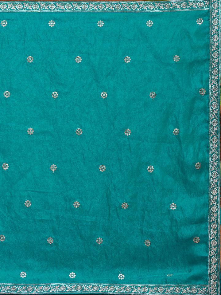 Blue Zariwork (Gold) Tissue Readymade Salwar Suit