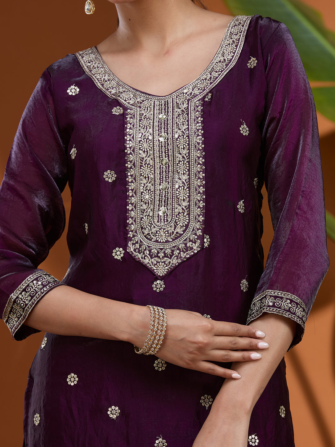 Purple Sequins Soft Raw Silk Readymade Salwar Suit