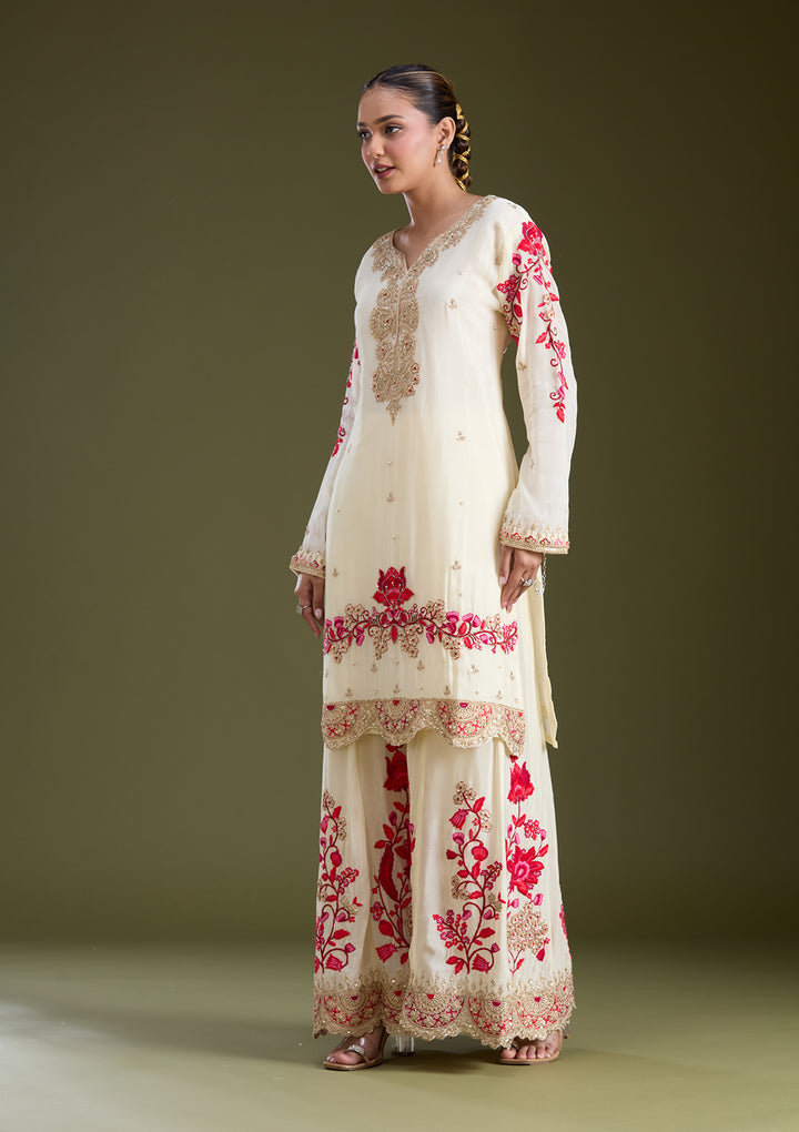 Off White Zariwork (Gold) Crepe Readymade Salwar Suit