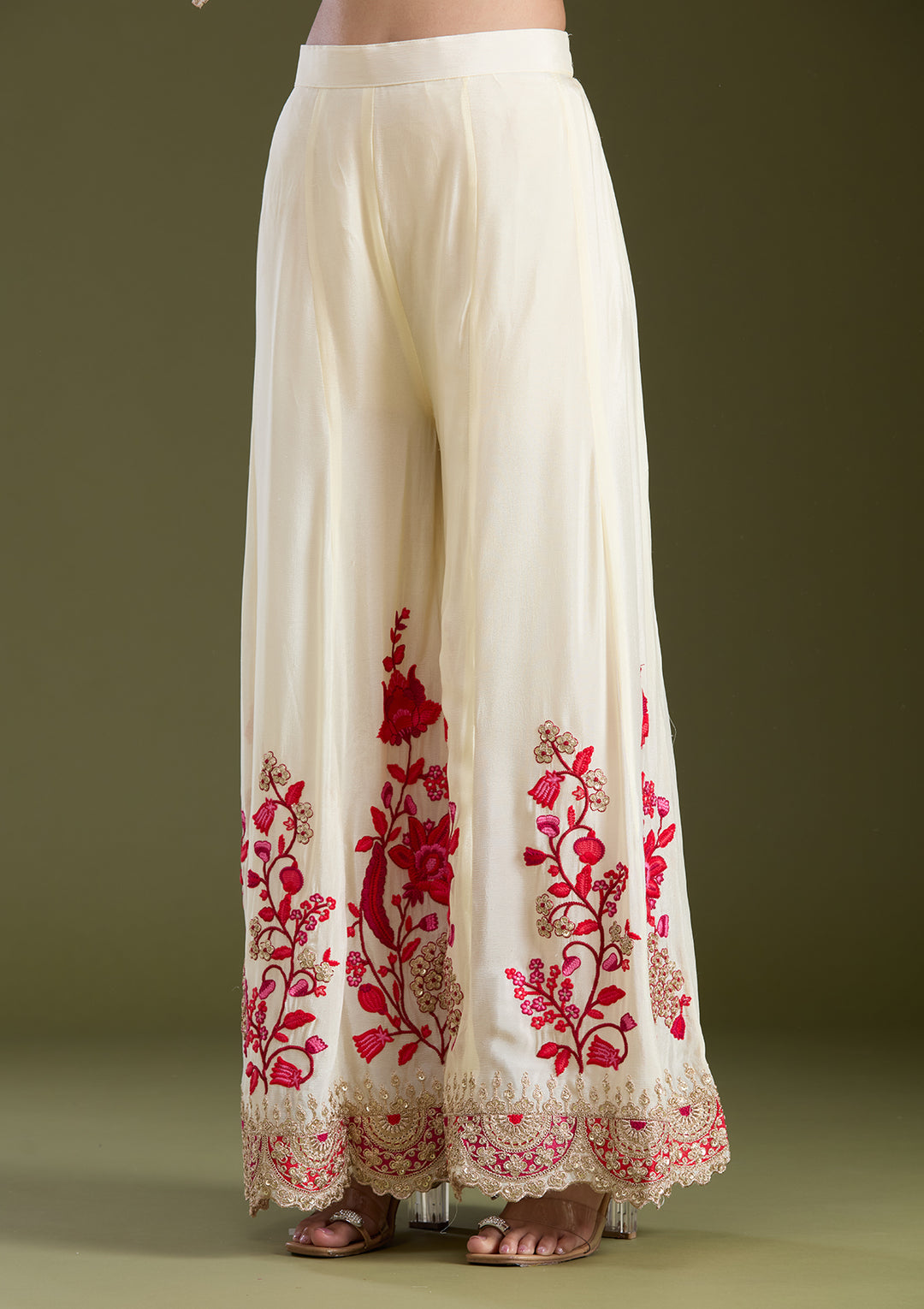 Off White Zariwork (Gold) Crepe Readymade Salwar Suit