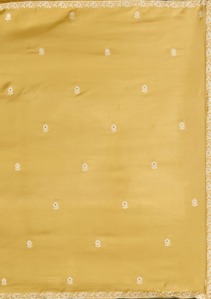 Mustard Yellow Mirrorwork Soft Raw Silk Readymade Salwar Suit