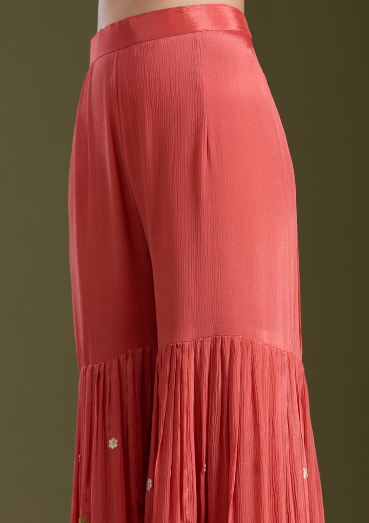 Rust Threadwork Crepe Readymade Salwar Suit