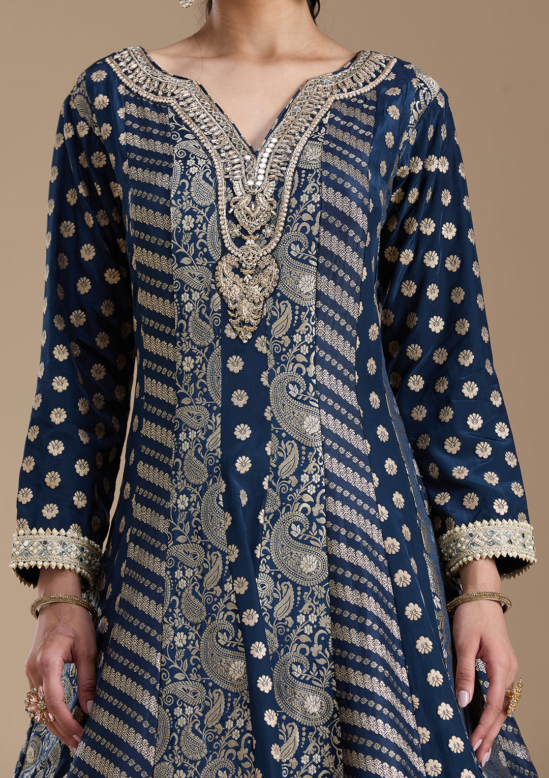 Navy Blue Zariwork Brocade Readymade Salwar Suit