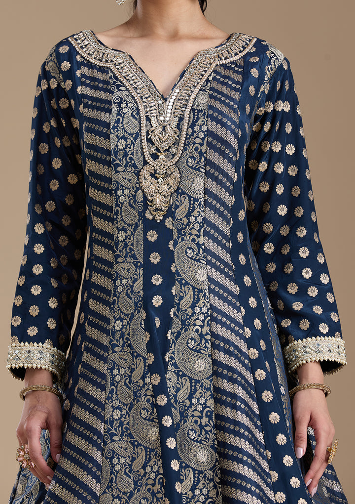 Navy Blue Zariwork Brocade Readymade Salwar Suit