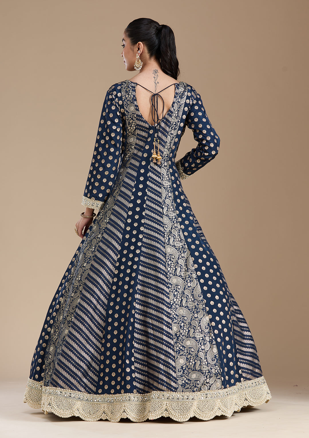Navy Blue Zariwork Brocade Readymade Salwar Suit