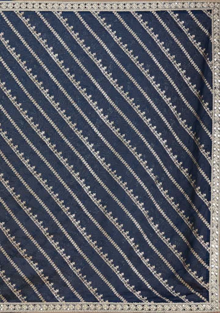 Navy Blue Zariwork Brocade Readymade Salwar Suit