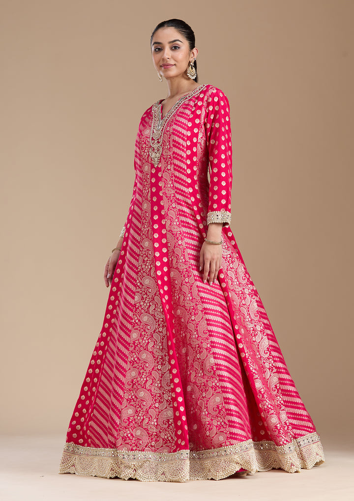 Rani Pink Zariwork Brocade Readymade Salwar Suit