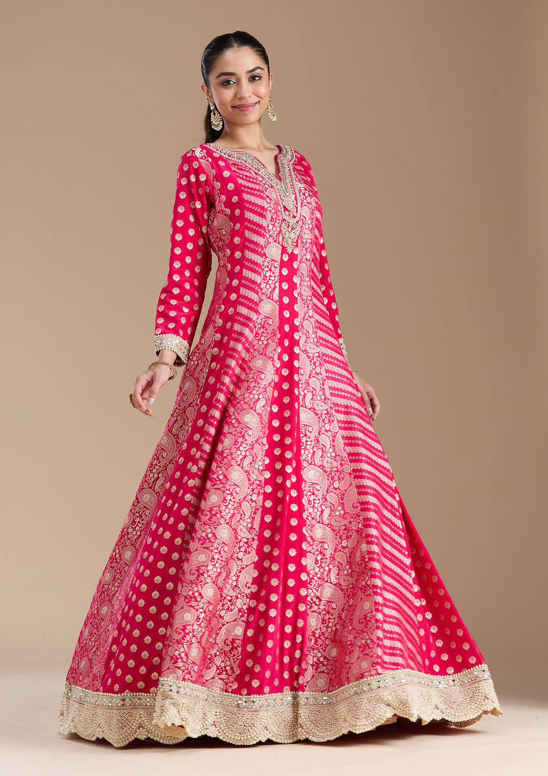 Rani Pink Zariwork Brocade Readymade Salwar Suit