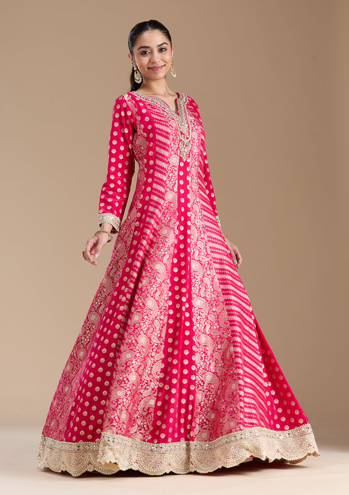 Rani Pink Zariwork Brocade Readymade Salwar Suit