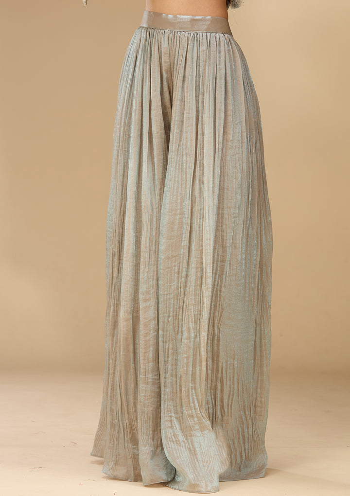 Light Grey Tissue Cutdana Straight Kurta With Palazzo And Dupatta