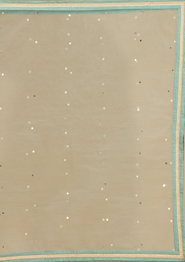 Sea Green Tissue Cutdana Straight Kurta With Sharara And Dupatta