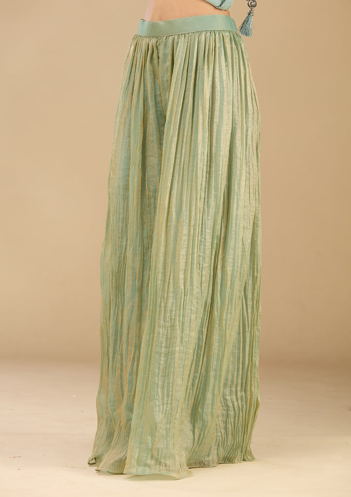 Sea Green Tissue Cutdana Straight Kurta With Sharara And Dupatta