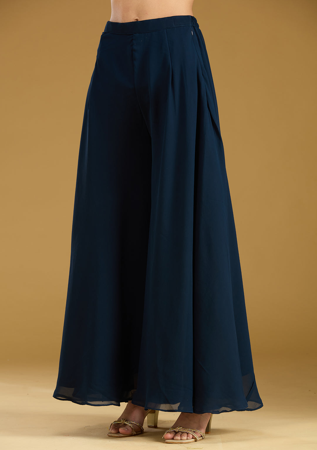 Navy Blue Threadwork Georgette Readymade Salwar Suit