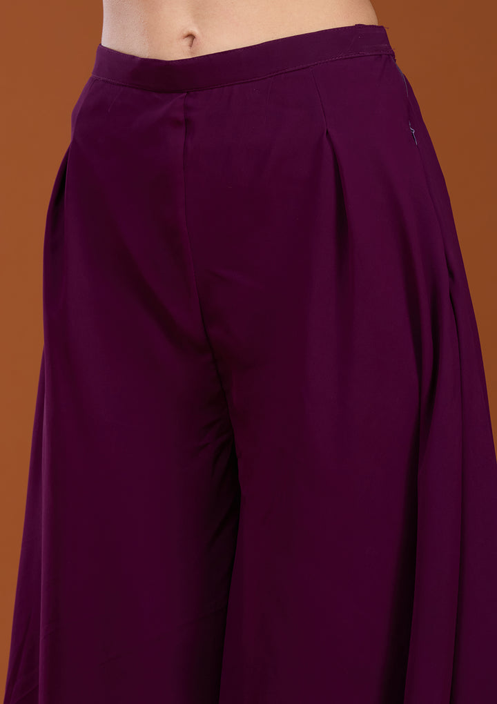 Wine Threadwork Georgette Readymade Salwar Suit