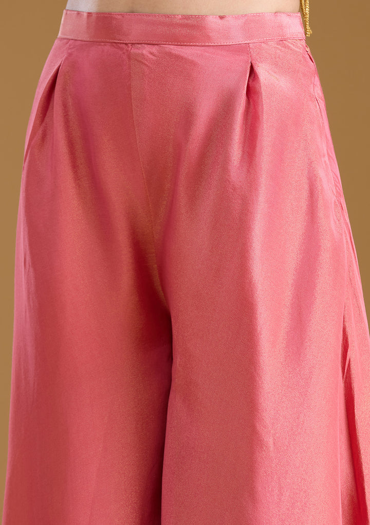 Gajari Pink Threadwork Satin Readymade Salwar Suit