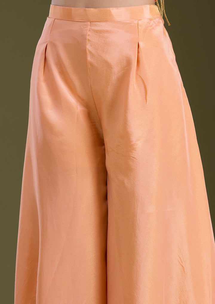 Light Orange Threadwork Satin Readymade Salwar Suit