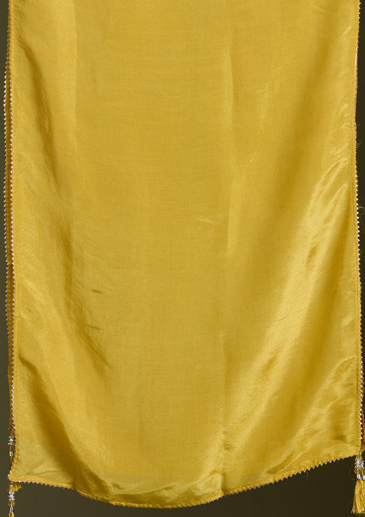 Mustard Yellow Threadwork Satin Readymade Salwar Suit