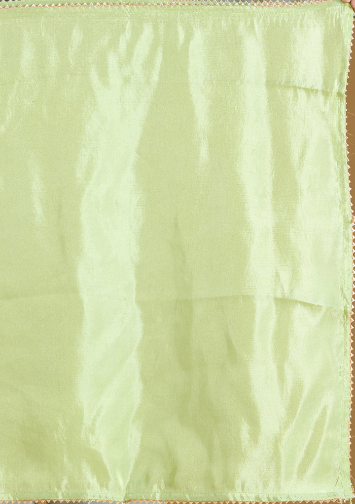 Pista Green Threadwork Satin Readymade Salwar Suit