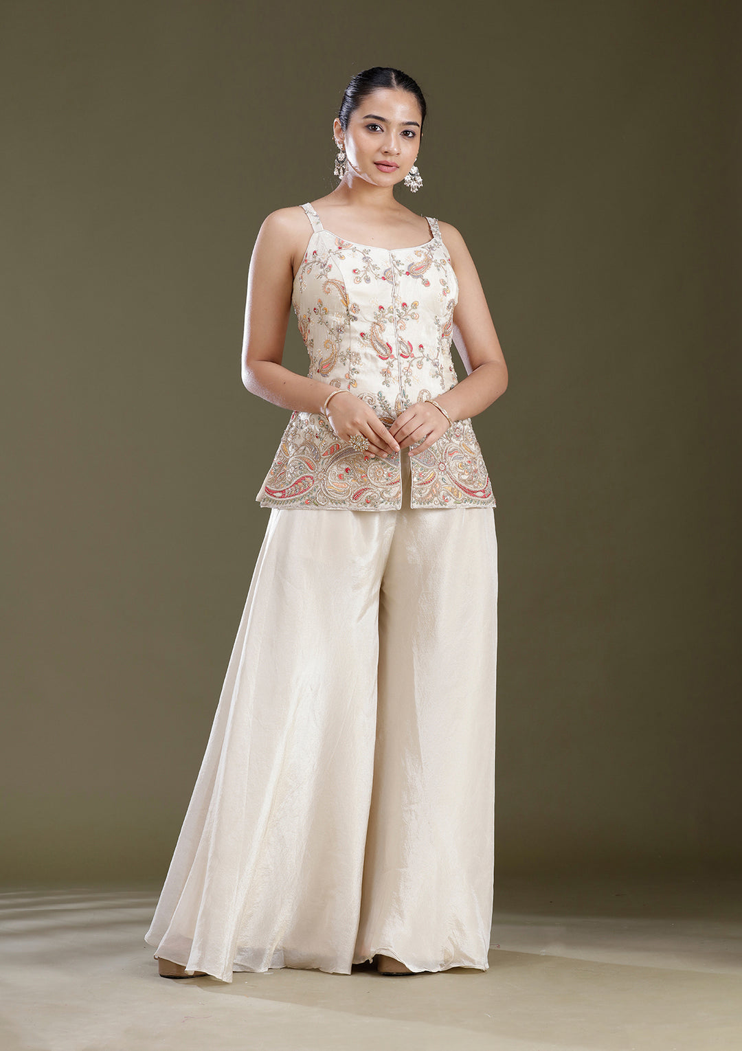 Beige Cutdana Tissue Readymade Salwar Suit