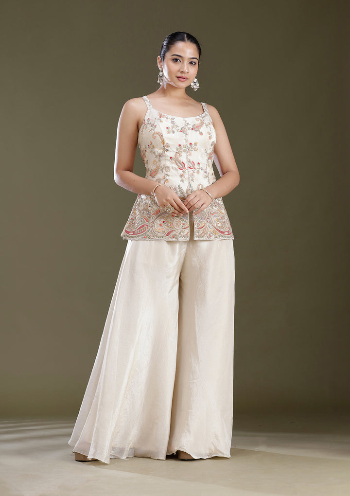 Beige Cutdana Tissue Readymade Salwar Suit