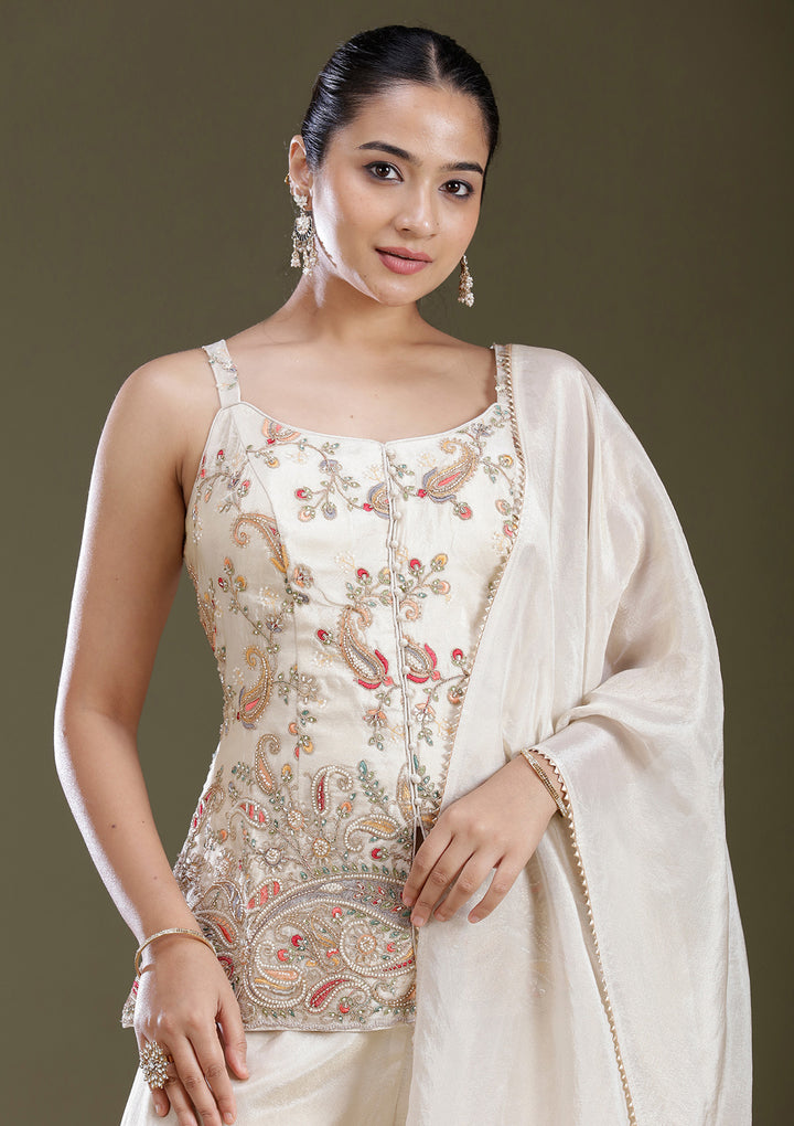 Beige Cutdana Tissue Readymade Salwar Suit