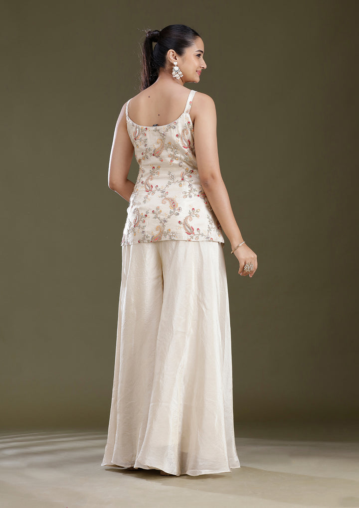 Beige Cutdana Tissue Readymade Salwar Suit