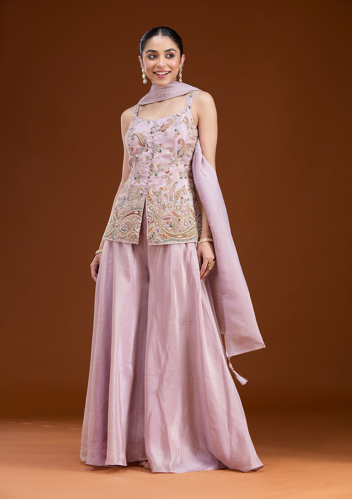Lavender Cutdana Tissue Readymade Salwar Suit