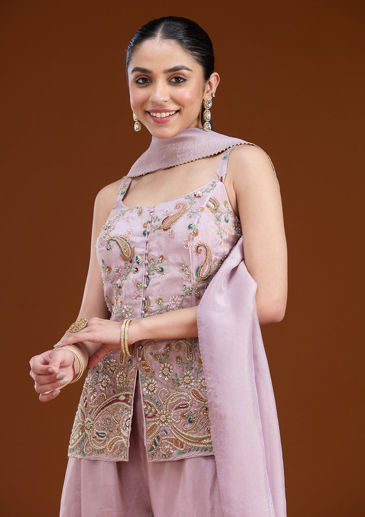 Lavender Cutdana Tissue Readymade Salwar Suit