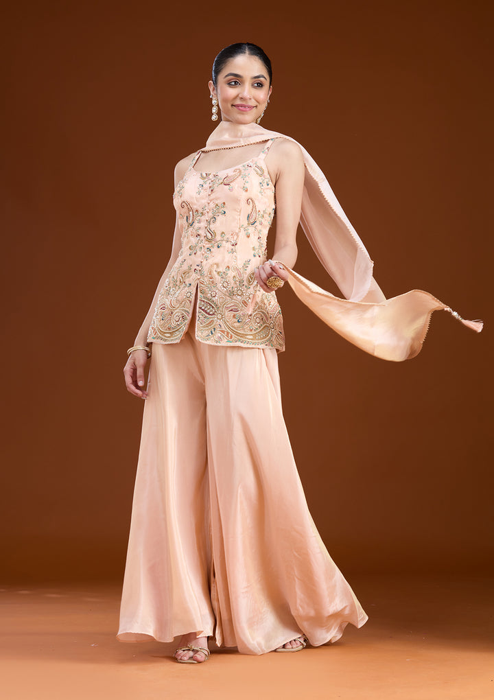 Peach Cutdana Tissue Readymade Salwar Suit