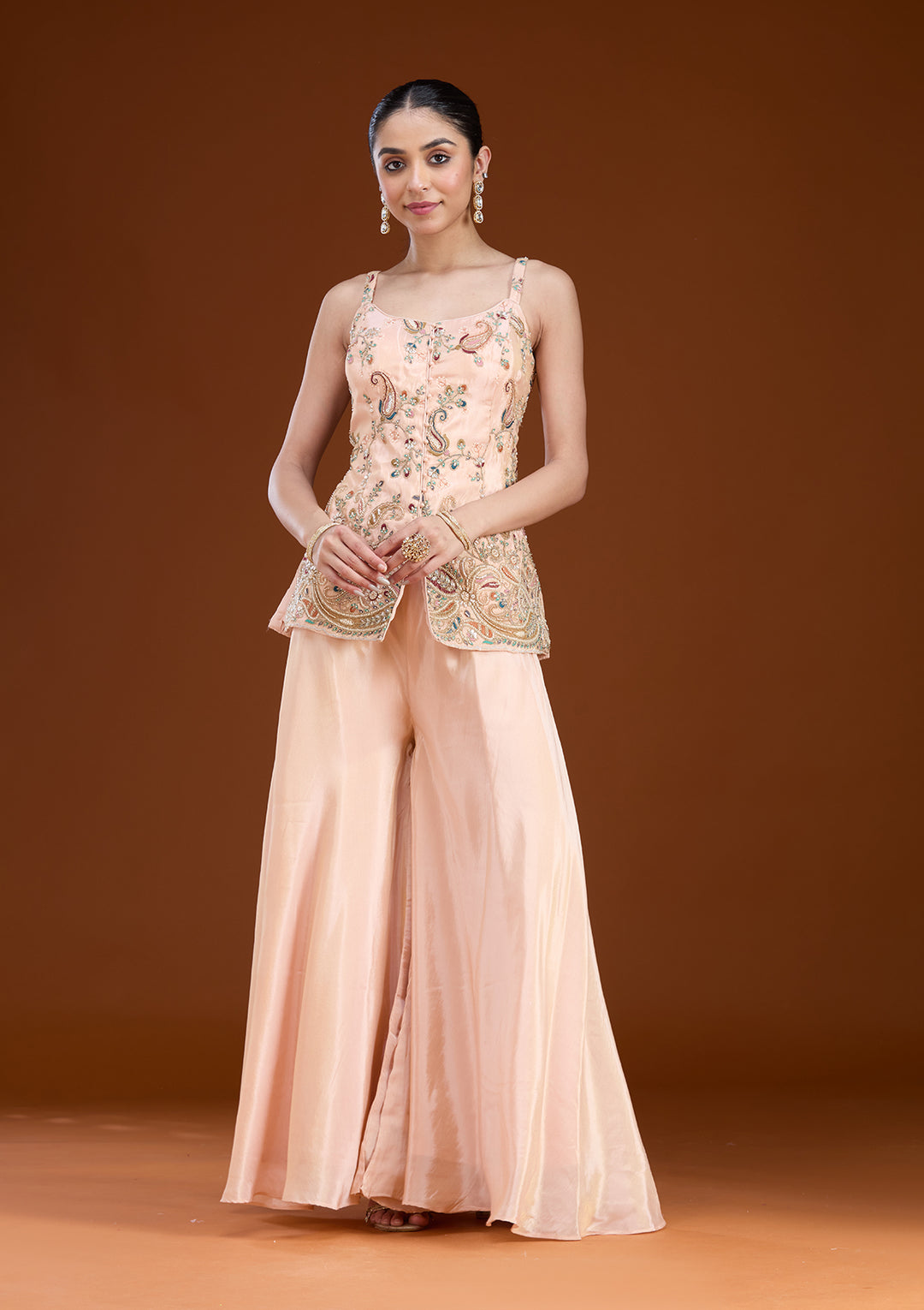 Peach Cutdana Tissue Readymade Salwar Suit