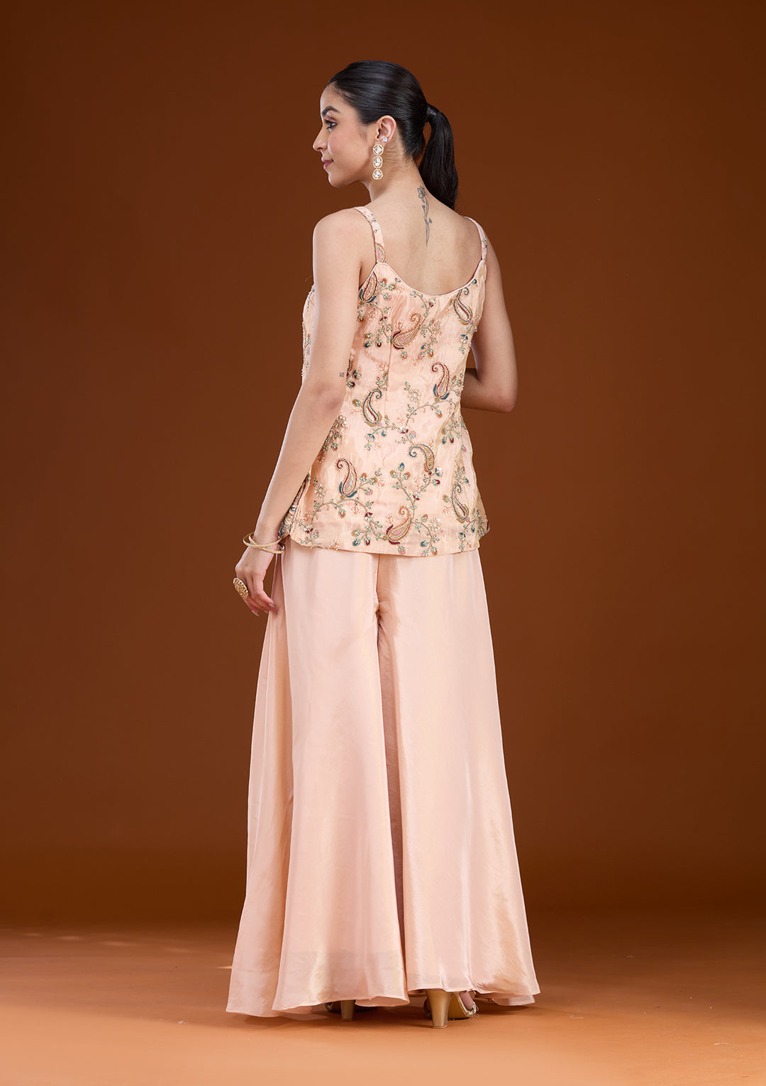 Peach Cutdana Tissue Readymade Salwar Suit