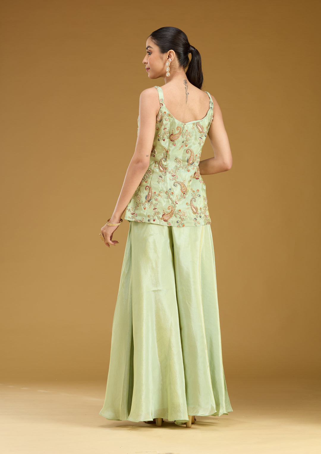 Pista Green Cutdana Soft Raw Silk Readymade Salwar Suit