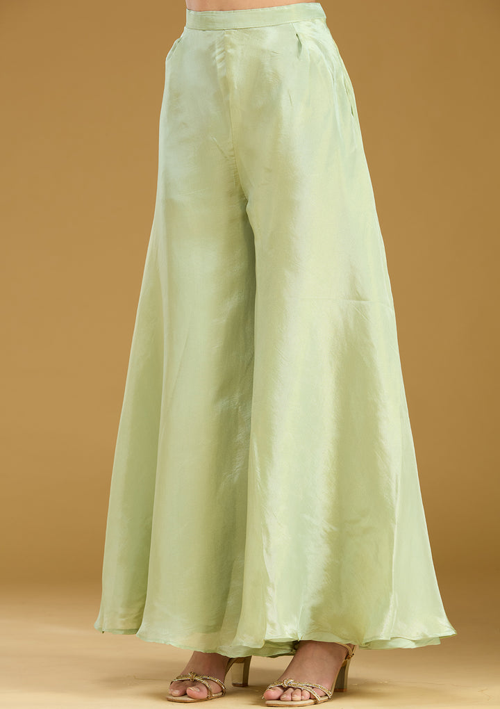 Pista Green Cutdana Soft Raw Silk Readymade Salwar Suit