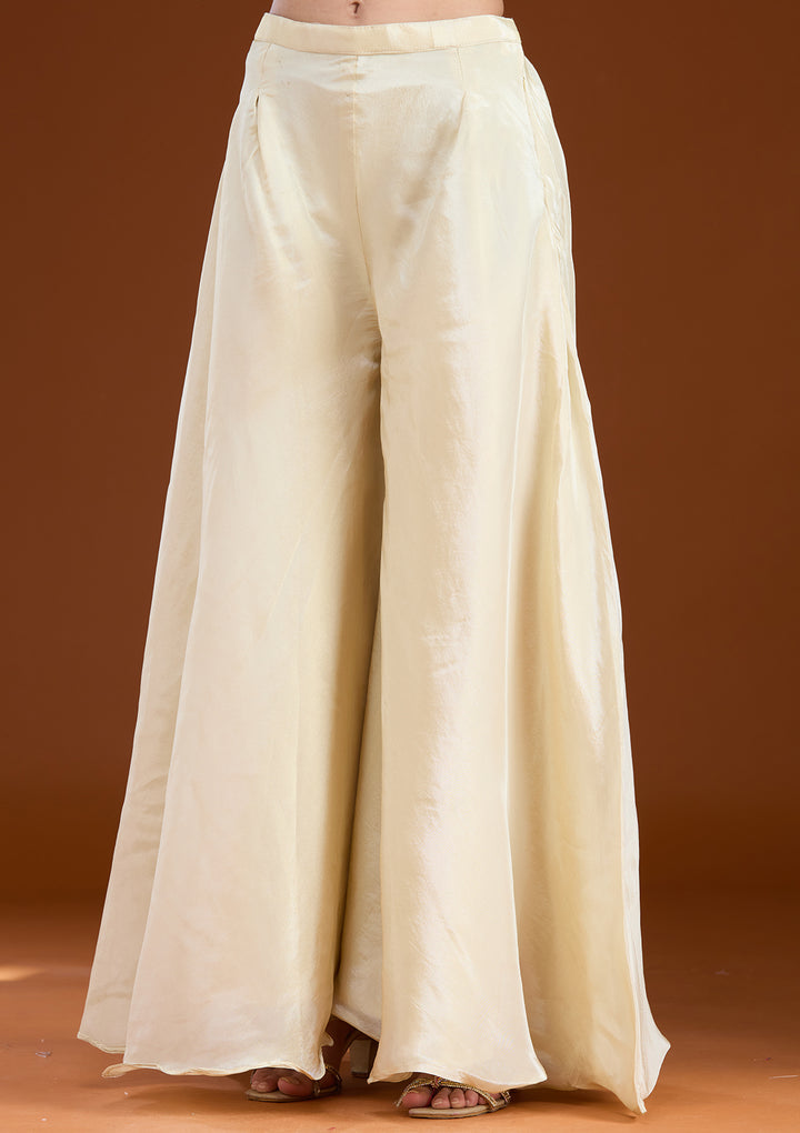Cream Tissue Cutdana Peplum Kurta With Palazzo And Dupatta