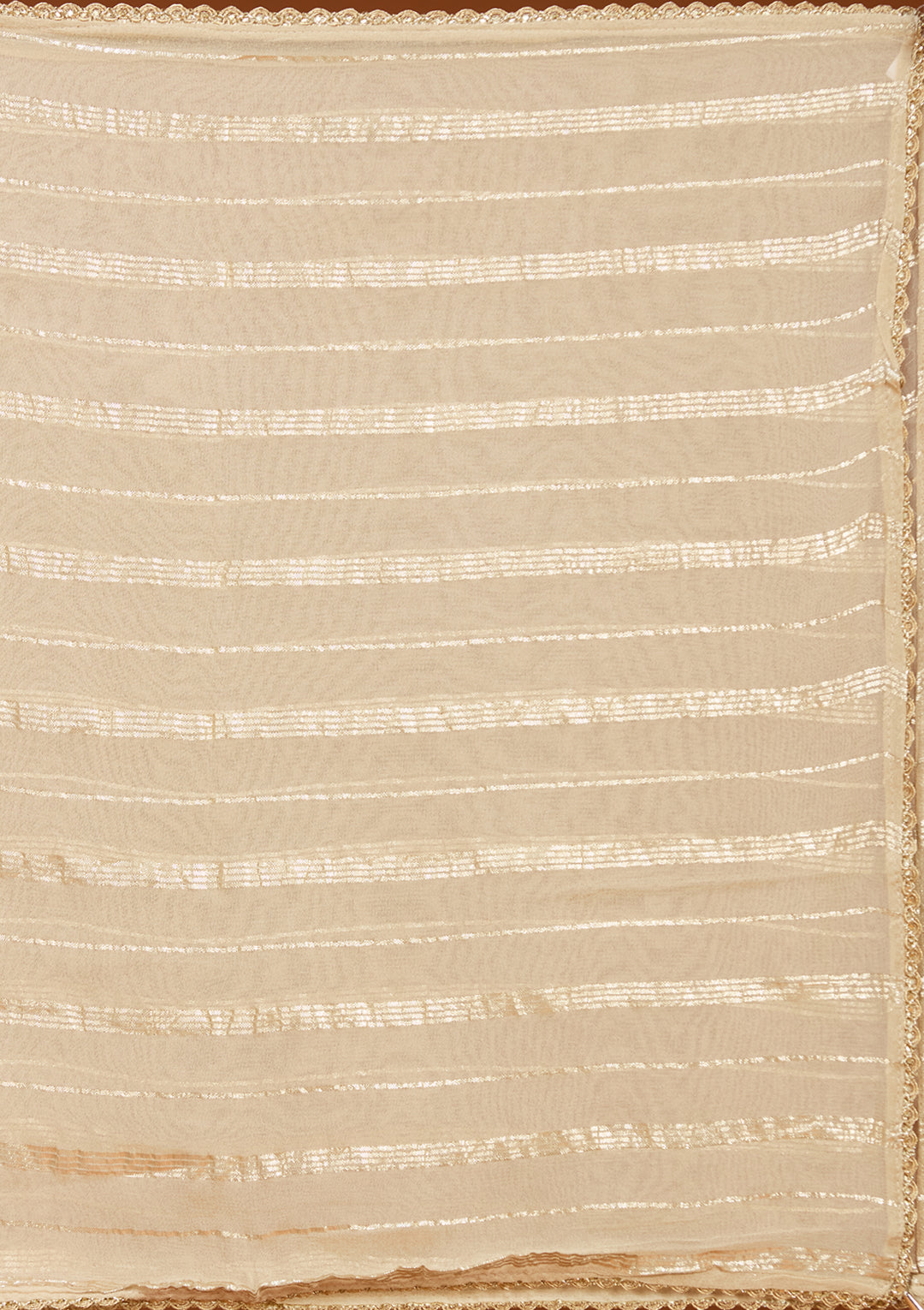Beige Tissue Threadwork Straight Kurta With Palazzo And Dupatta