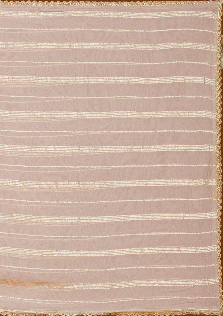 Light Lavender Tissue Threadwork Straight Kurta With Palazzo And Dupatta