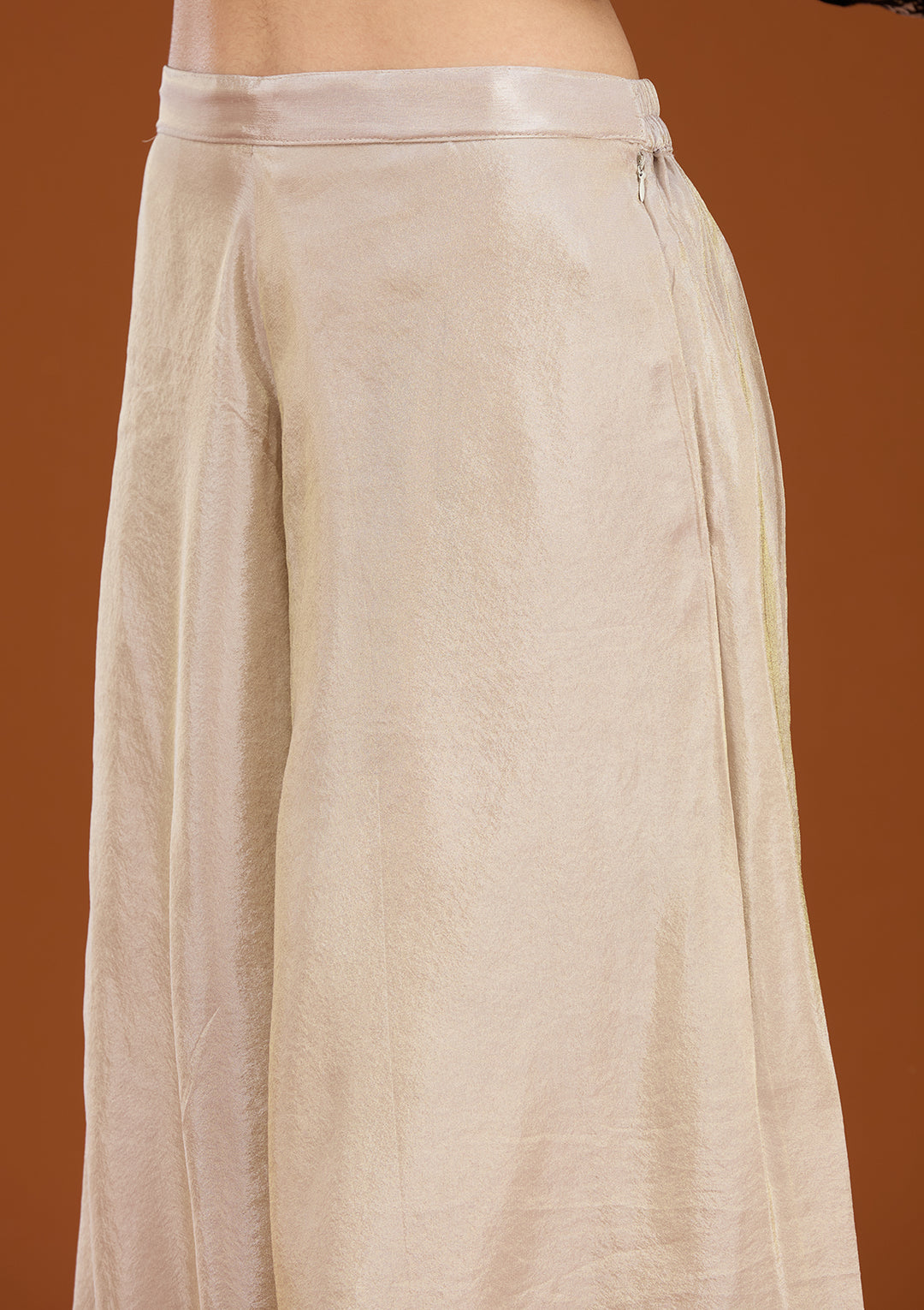 Light Lavender Tissue Threadwork Straight Kurta With Palazzo And Dupatta