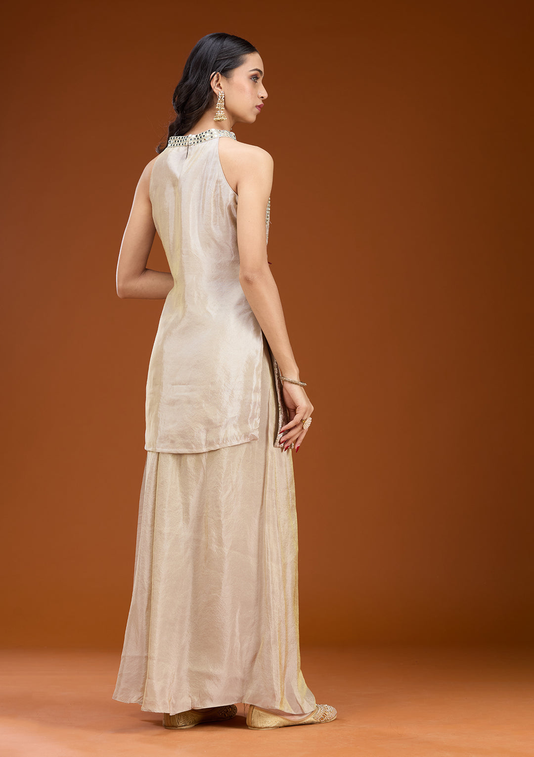 Light Lavender Tissue Threadwork Straight Kurta With Palazzo And Dupatta
