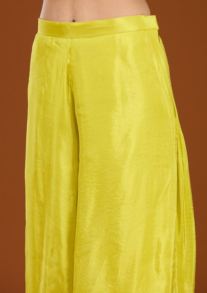 Lime Green Tissue Cutdana Straight Kurta With Sharara And Dupatta