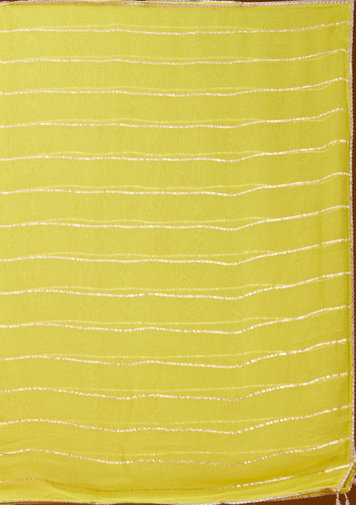 Lime Green Tissue Cutdana Straight Kurta With Sharara And Dupatta