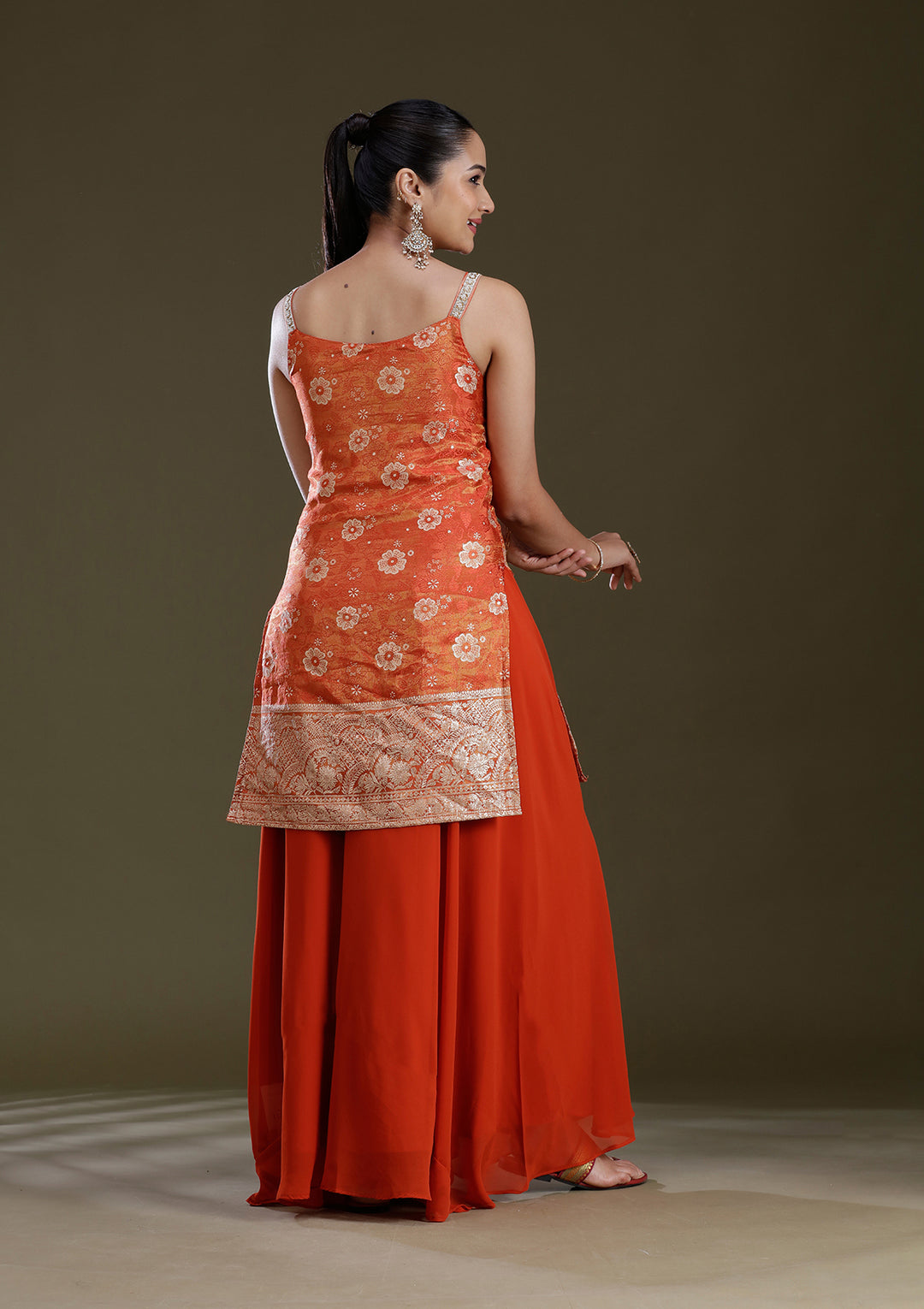 Orange Cutdana Brocade Readymade Salwar Suit